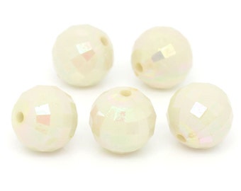 Cream Faceted Acrylic Round Beads