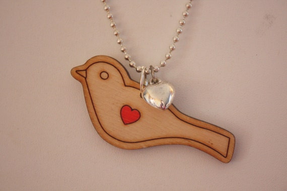 Wooden Songbird Pendant Necklace