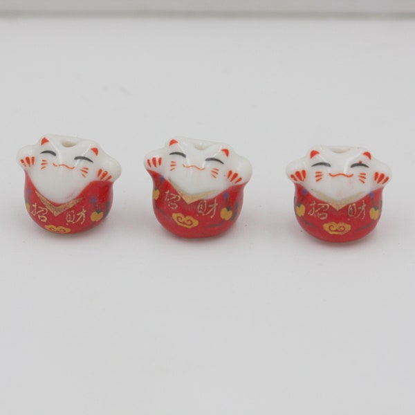 Porcelain Maneki Neko Happy Cat beads 15mm