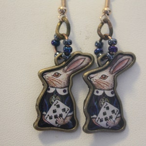 Funky Lolita Bunny Rabbit Earrings-Poker Card