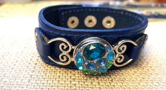 Blue Leather Noosa Style Snap Bracelet