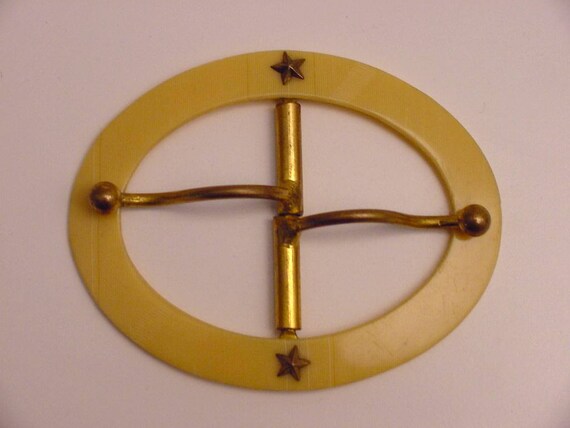 antique celluloid faux ivory belt buckle