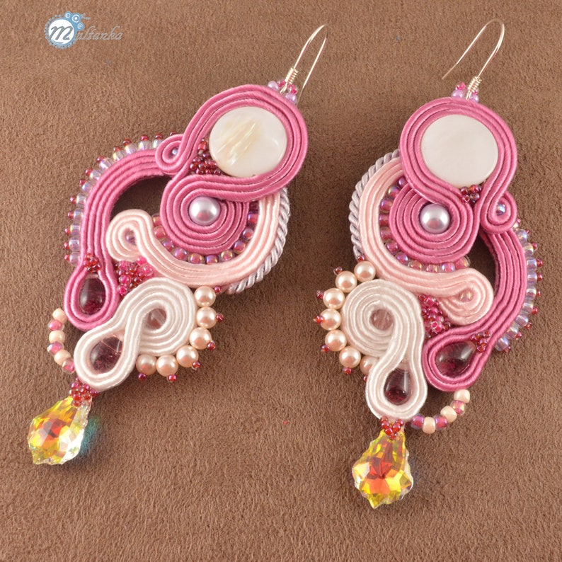 long soutache earrings long dangle earrings Rosa dangle soutache big soutache earrings long statement earrings coral ivory earrings