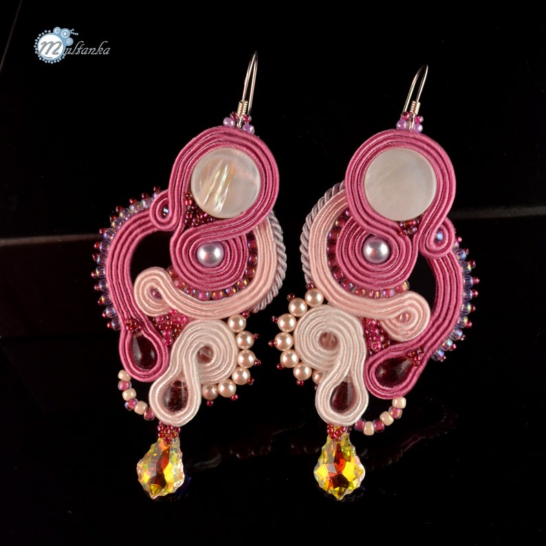 long soutache earrings long dangle earrings Rosa dangle soutache big soutache earrings long statement earrings coral ivory earrings