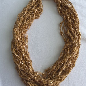 crochet necklace scarf, gold scarf by Mywaycrochet