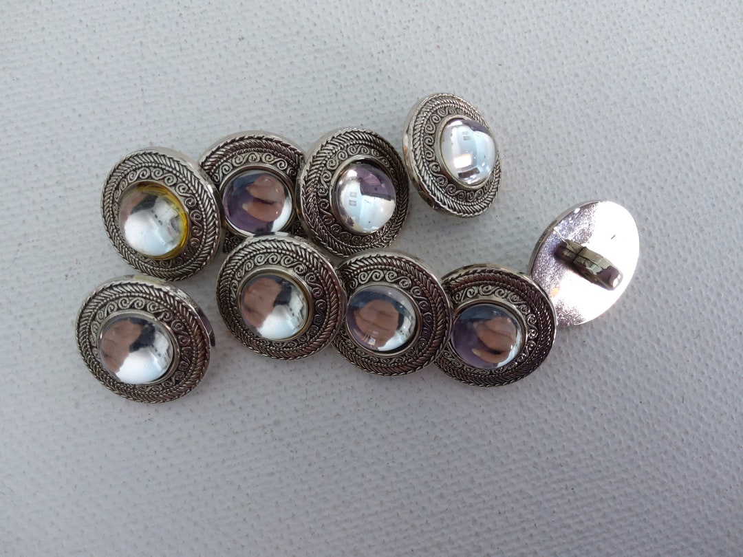 Buttons (9) Button Set, Silver and Clear - Etsy