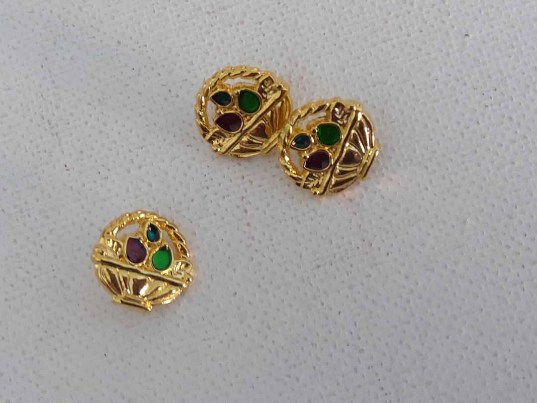 Metal Buttons (3) Gold With Color - Etsy