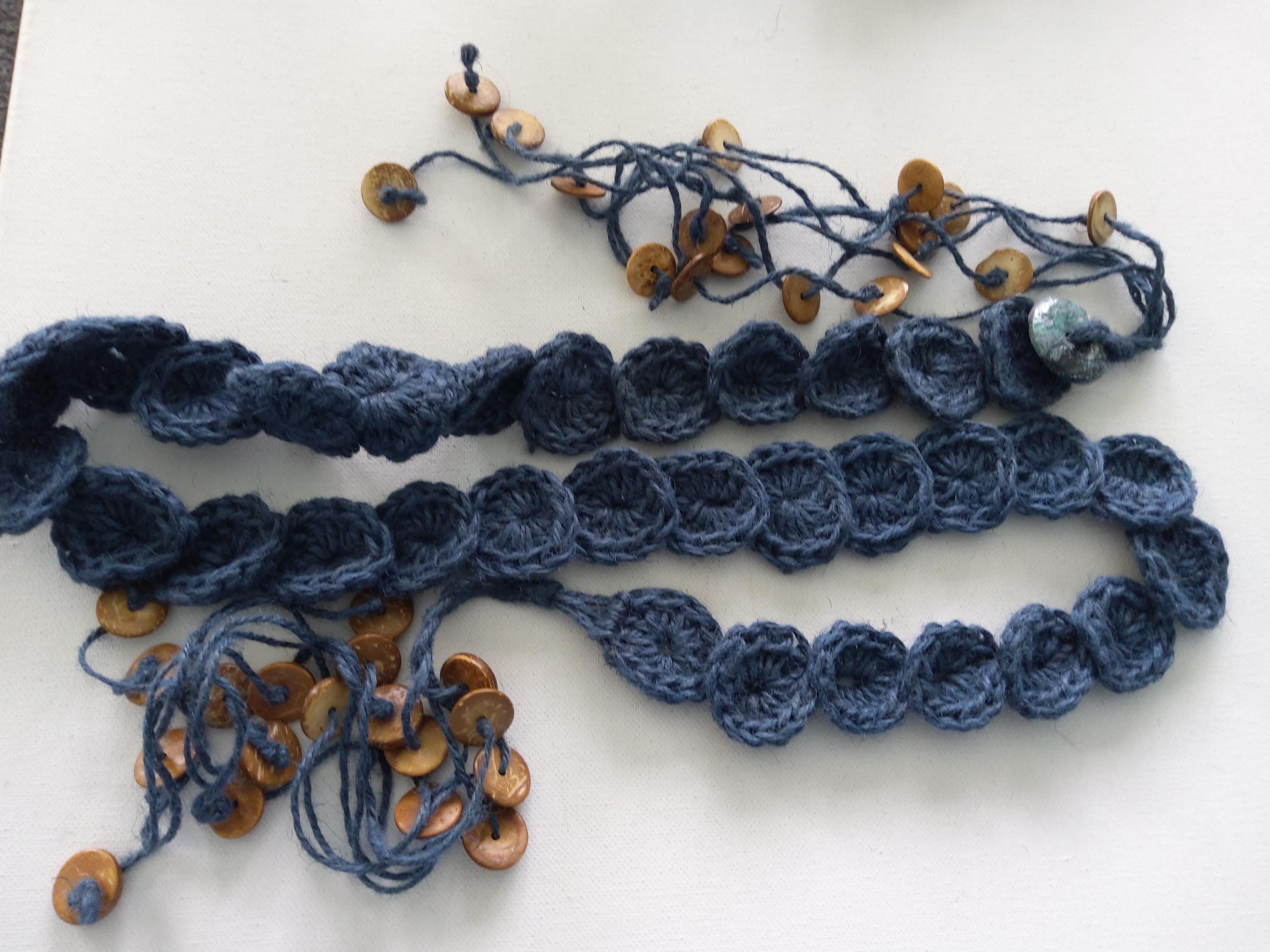 blue tie belt, crochet by MWC