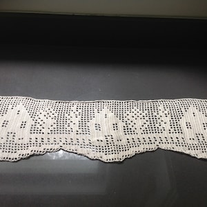 crochet valance, Bistro curtain - house with trees by MWC