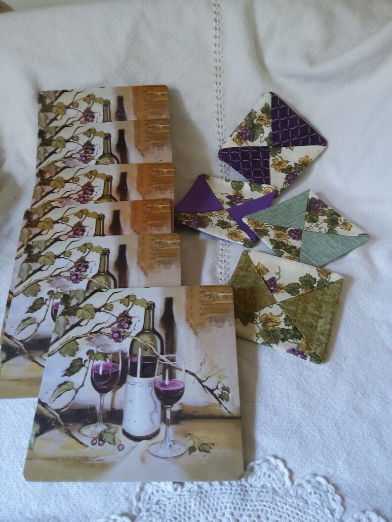 vintage wine bottle and glass coasters