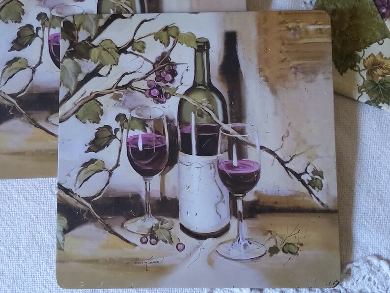vintage wine bottle and glass coasters