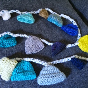 garland, baby hat bunting, crochet wall decor