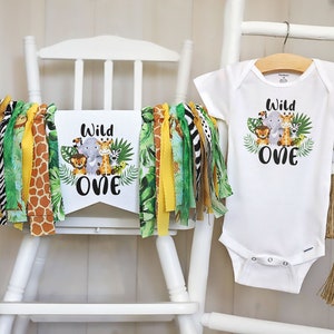 Wild One Safari Animals High Chair Banner, Safari Animals First Birthday Banner, Wild One Safari Cake Smash, Safari Birthday Party Decor