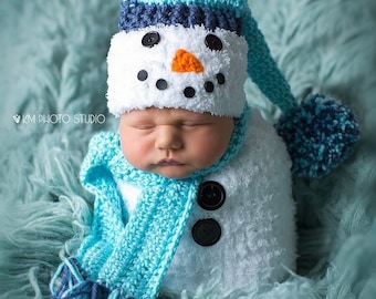Crochet Newborn Snowman Cocoon Set: Baby Photo Prop