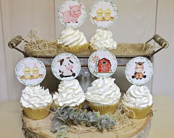 Farm Animals Cupcake Toppers, Barnyard Cupcake Toppers, Farm Cupcake Toppers, Farm Animal Birthday Party Decorations, Barnyard Party Decor