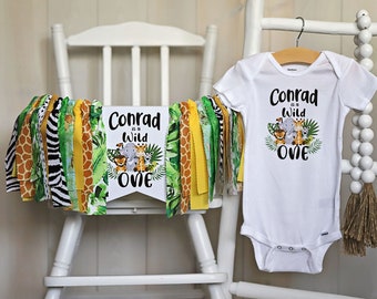 Personalized Wild One High Chair Banner, Personalized Safari Animals First Birthday Banner, Wild One Safari Cake Smash, Safari Birthday