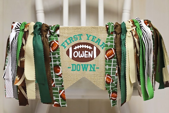 Personalized Football First Birthday Highchair Banner: Cake Smash Decor