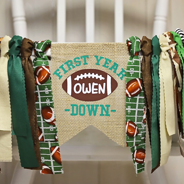 Personalized Football First Birthday Highchair Banner: Cake Smash Decor