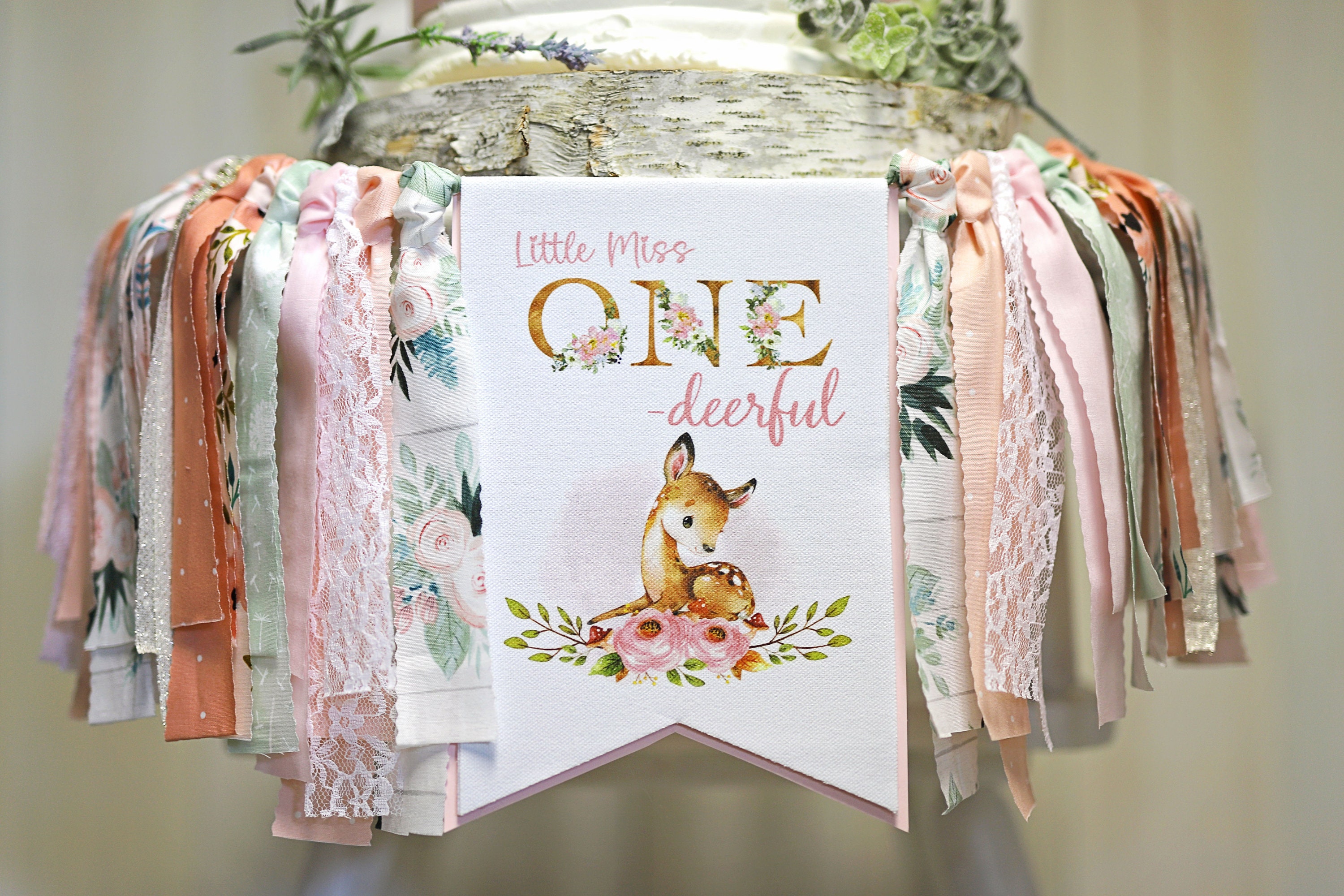 Little Miss One Deerful High Chair Banner Little Miss OneDeerful Floral 1st Birthday Deer Girl Floral Boho Photo Prop and