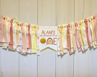 First Trip Around the Sun High Chair Banner, Boho Rainbow 1st Birthday Banner, Boho Rainbow Cake Smash, Rainbow Birthday Decor