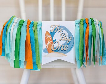 The Big One Surfing High Chair Banner: First Birthday Decor