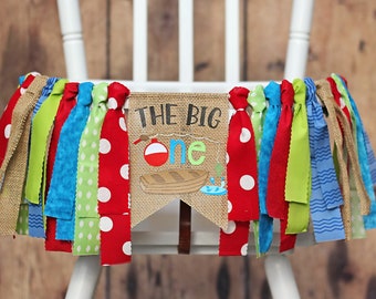 The Big One Fishing High Chair Banner: First Birthday Decor