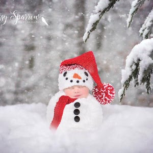 Newborn Snowman Cocoon, Matching Hat and Scarf, Crochet Snowman Cocoon, Snowman Photo Prop, Christmas Card Photo Prop, Baby Shower Gift image 4