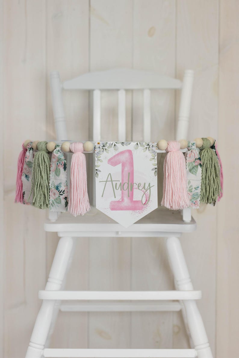 Girl First Birthday Banner, Floral Pink High Chair Banner - Etsy