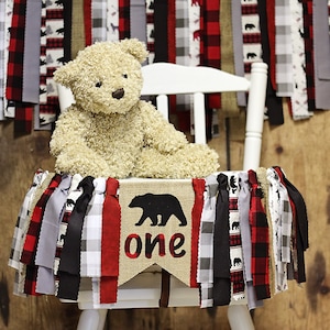 Lumberjack Buffalo Plaid High Chair Banner, Lumberjack 1st Birthday, Buffalo Plaid Party Decor, Rag Tie Banner, Lumberjack Photo Prop, Boy