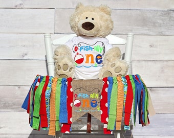 O-Fish-ally One High Chair Banner & Bodysuit: 1st Birthday Fishing Party Decor