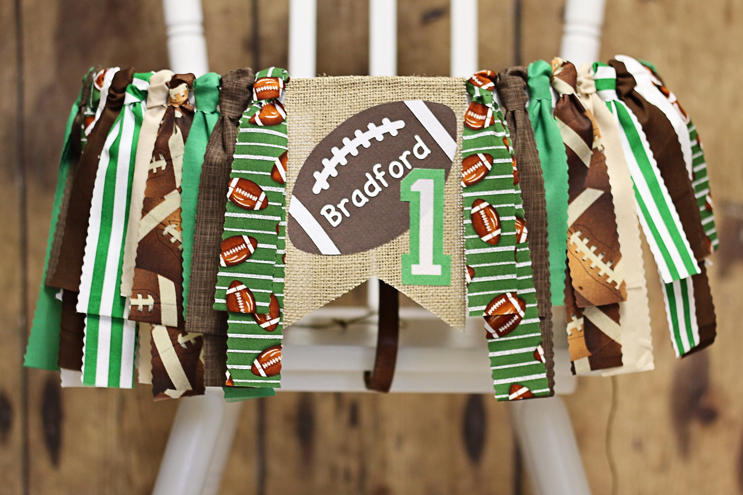Baby Boy First Birthday Party Supplies Football 1st Birthday Decorations Set - 3PCS High Chair Banner, Crown & Cake Topper For Baby Boy Crown Cake Toppers