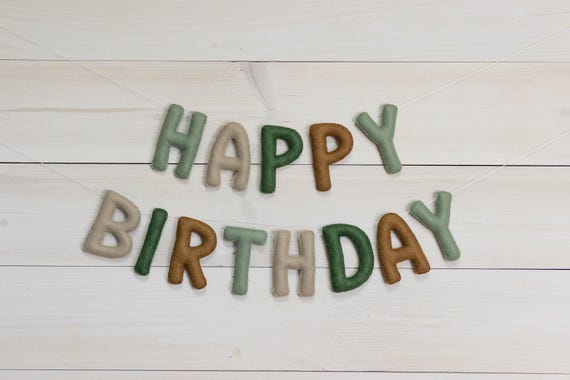 Green Felt Happy Birthday Garland, Woodland Colored Felt Birthday Banner, Camper Happy Birthday Banner, Reusable Birthday Garland