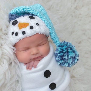 Newborn Snowman Cocoon, Matching Hat and Scarf, Crochet Snowman Cocoon, Snowman Photo Prop, Christmas Card Photo Prop, Baby Shower Gift image 3