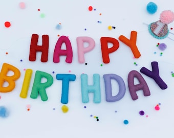 Happy Birthday Felt Garland, Rainbow Happy Birthday Banner, Kids Birthday Decor, Kids Birthday Wall Decor, Birthday Photo Session Prop