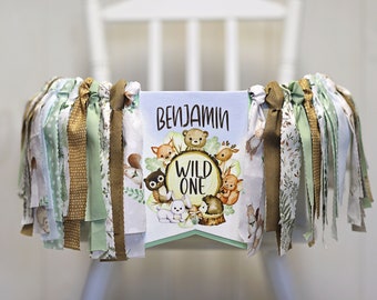 Woodland Animals High Chair Banner: Wild One First Birthday