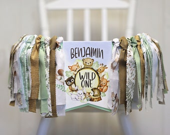 Woodland Animal Wild One High Chair Banner, Woodland Animals 1st Birthday Banner, Cute Forest Animals Wild One First Birthday, Woodland