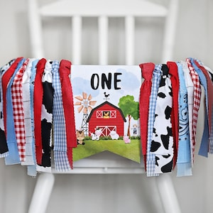 Farm Animal High Chair Banner: Red Barn 1st Birthday Decor