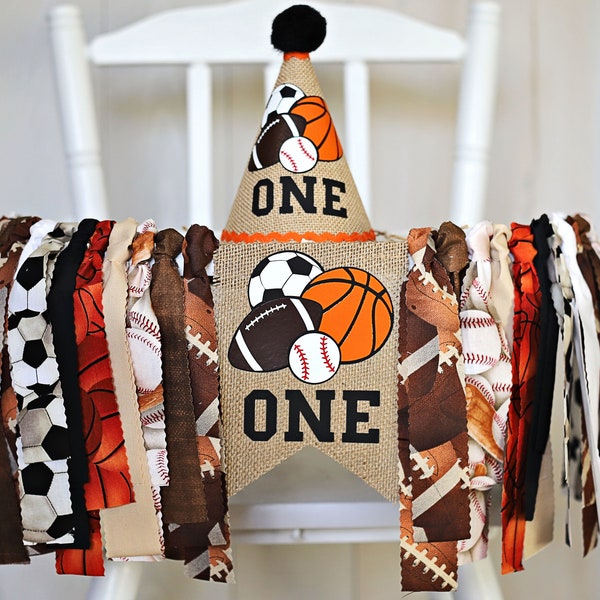 Sports Balls High Chair Banner and Hat, Sports Balls First Birthday Banner, All Sports Photo Prop, Sports Balls Birthday Party Decor