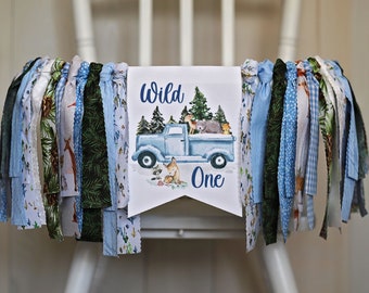 Winter Woodland Animal Truck High Chair Banner, Woodland Animals Blue Truck 1st Birthday, Winter Blue Truck Forest Animal Birthday Banner