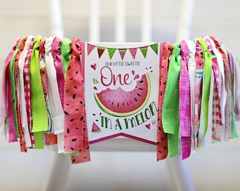 Watermelon High Chair Banner, One in a Melon High Chair Banner, One in a Melon Birthday Banner, One in a Melon Birthday decor pink and red