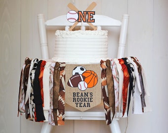 Rookie Year Sports High Chair Banner: First Birthday Photo Prop