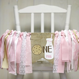 Pink Cookies and Milk High Chair Banner, Girl Cookies and Milk 1st Birthday, Pink Cookies and Milk Party Decor, Cookies and Milk Photo Prop