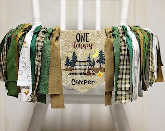Happy Camper High Chair Banner: Natural First Birthday Decor