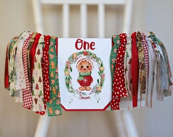 Gingerbread Boy High Chair Banner, Christmas Cookie Boy Birthday Banner, Gingerbread 1st Birthday Banner, Gingerbread Cake Smash