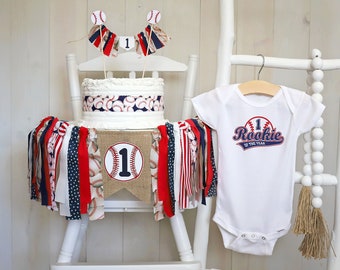 Baseball 1st Birthday Highchair Banner: Burlap Cake Smash Decor