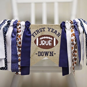 First Year Down Highchair Banner Blue,   Blue First Year Down Birthday Banner, Personalized First Year Down Banner, Football Cake Smash