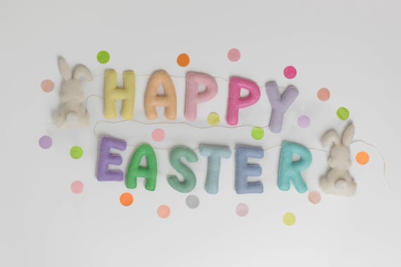Happy Easter Felt Garland, Pastel Bunny Banner, Easter Wall Decor, Pastel Easter Decor, Easter Decorations