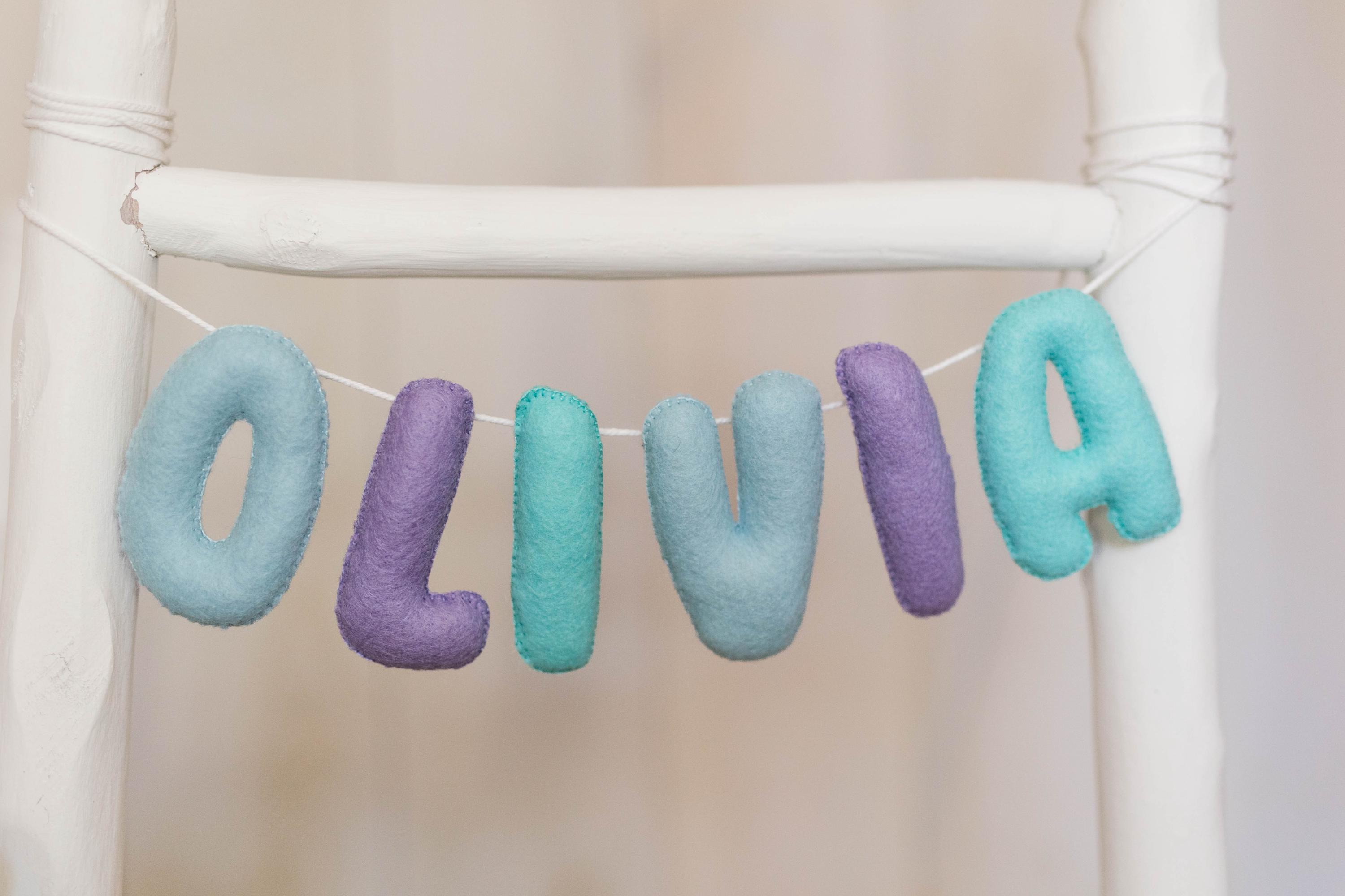 Felt Name Garland: Hand Stitched Nursery Banner, Frozen Colors