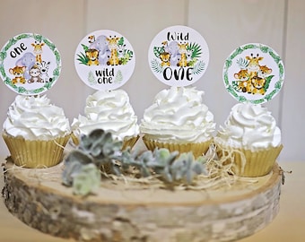 Wild One Cupcake Toppers, Safari Animal Cupcake Toppers, Jungle Animal Cupcake Toppers, Jungle Birthday Party Decorations, Jungle Decor