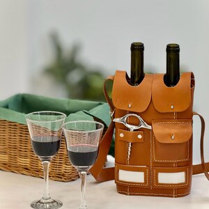 Wine carrier leather bag-Light brown